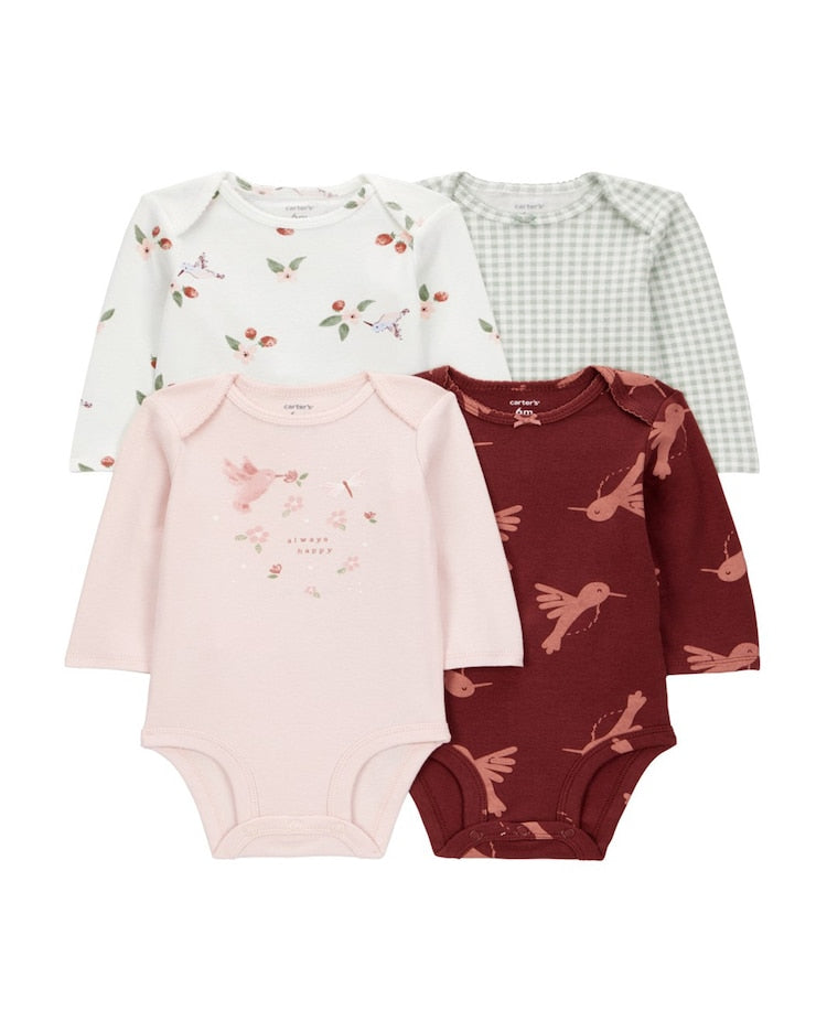 Kit body bebê 4 peças manga longa beija-flor multicor | Carter's