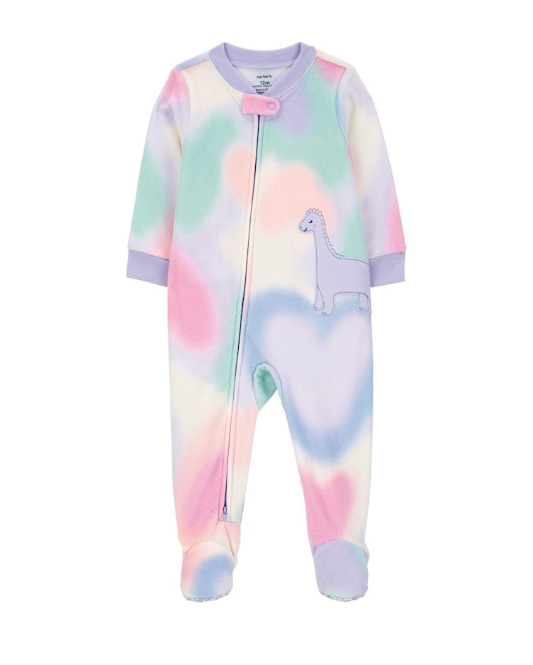 Macacão pijama bebê fleece com pézinho tie-dye dino multicor | Carter's