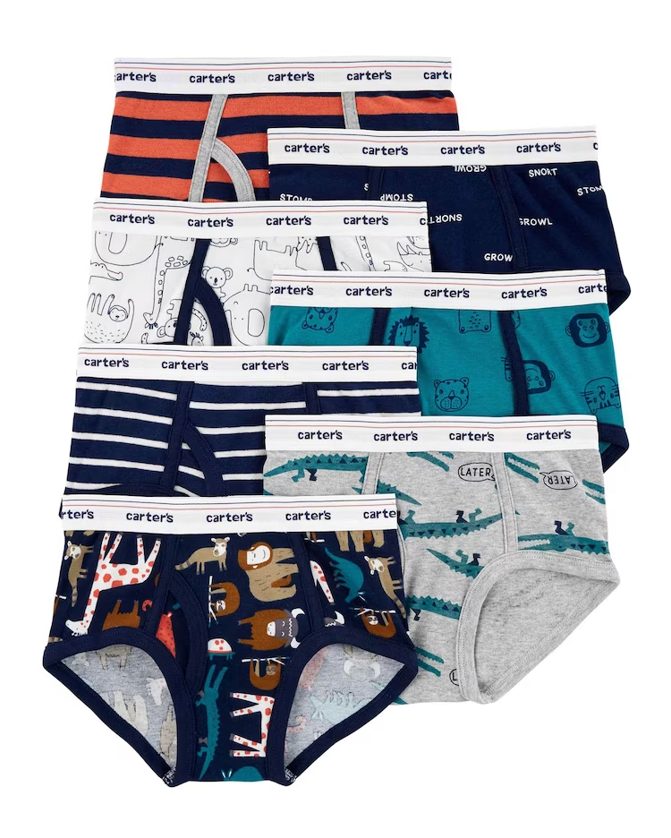 Kit cueca infantil 7 peças slip bichinho zoológico azul |