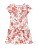 Vestido infantil evasê floral camadas off-white |