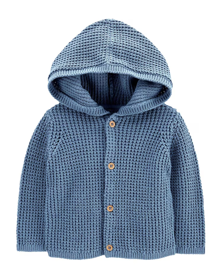 Casaco bebê tricot com fios azul |