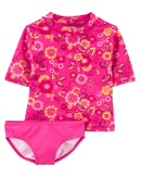 Conjunto de praia infantil floral rosa |