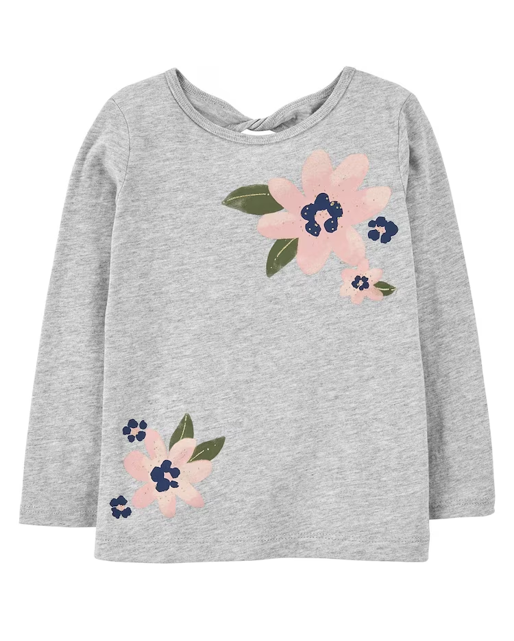 Camiseta infantil fechado floral cinza |