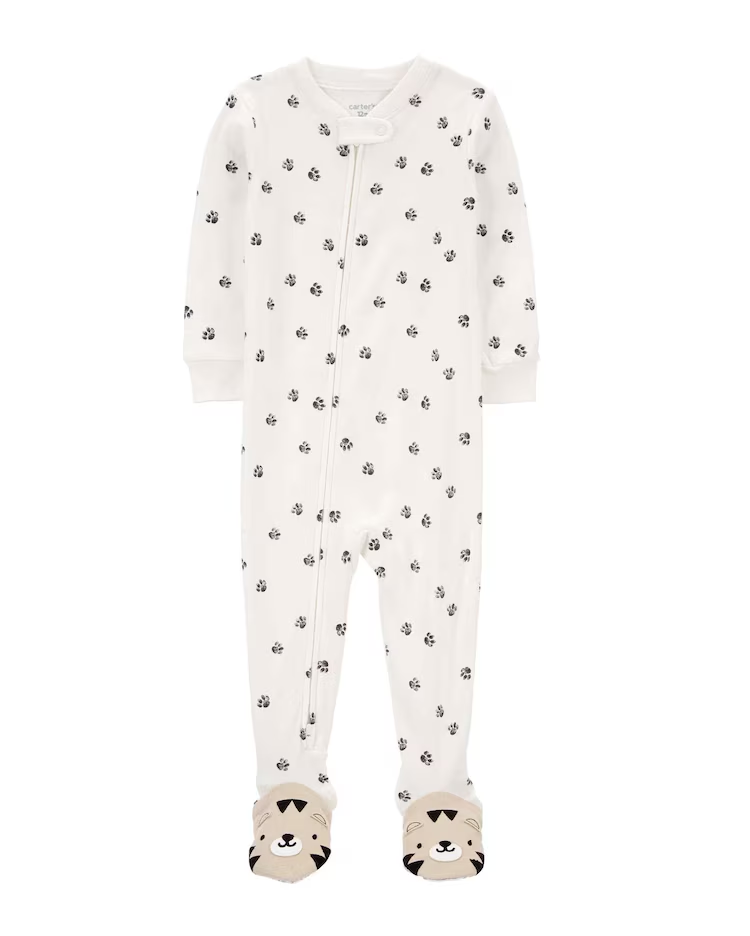 Macacão pijama infantil em fleece de patinhas bichinho off-white |