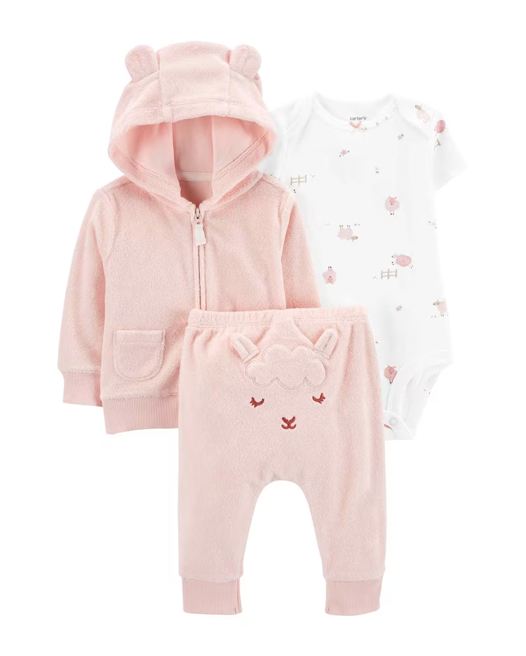 Conjunto longo bebê 3 peças ovelhinha rosa | Carter's