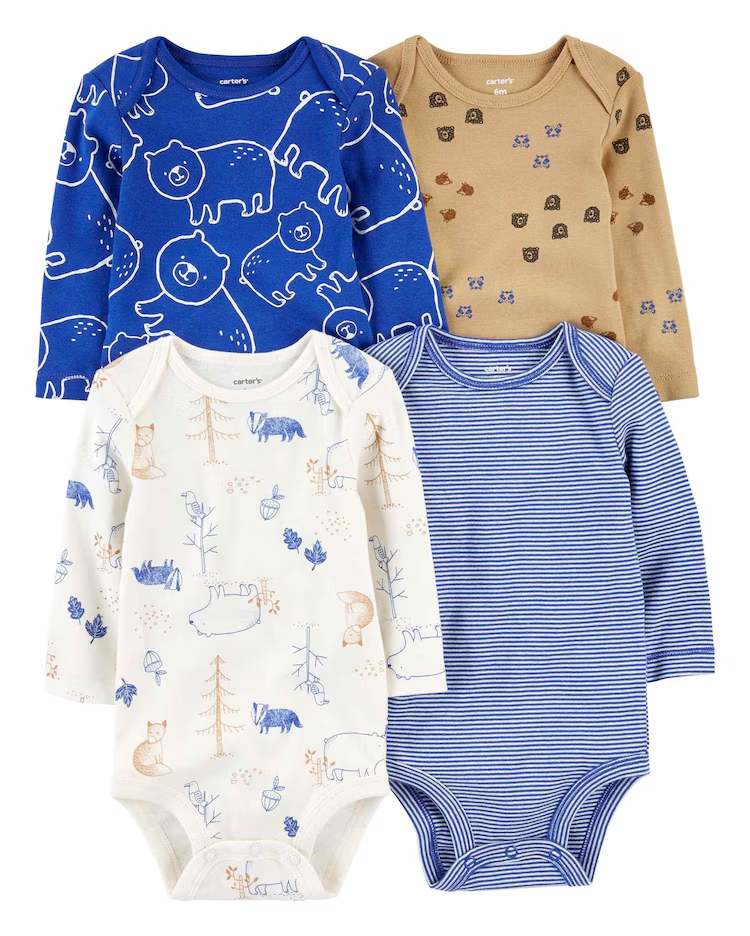 Kit body bebê 4 peças listrado com bichinhos multicor |