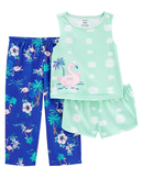 Pijama longo infantil 3 peças flamingos multicor |
