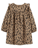 Vestido infantil evasê manga longa oncinha marrom |