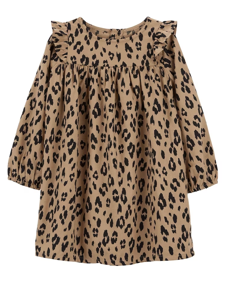 Vestido infantil evasê manga longa oncinha marrom |