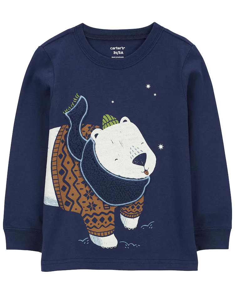Camiseta infantil manga longa urso polar azul |