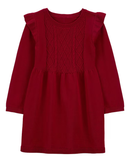 Vestido infantil babados com manga longa vermelho |