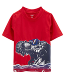 Camiseta praia infantil dinossauro de óculos vermelha |