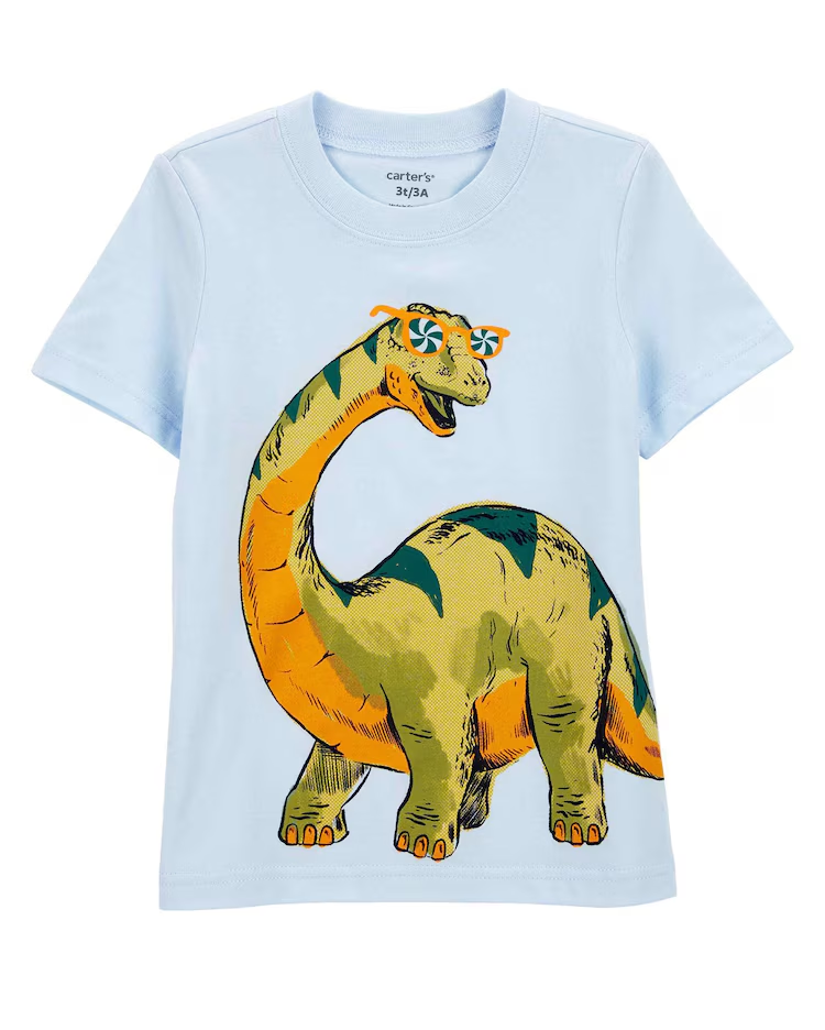 Camiseta infantil manga curta de dinossauro branca |