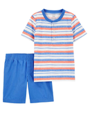 Conjunto curto infantil 2 peças listrada de peixinhos multicor |