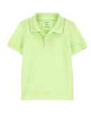 Camisa polo infantil com botões lisa verde |