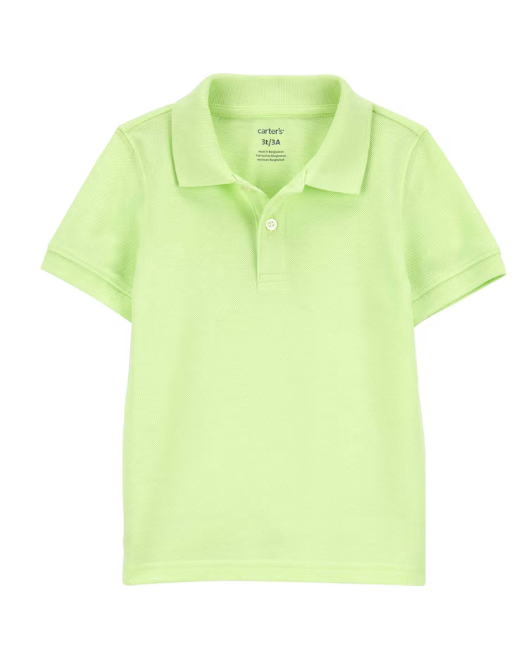 Camisa polo infantil com botões lisa verde |