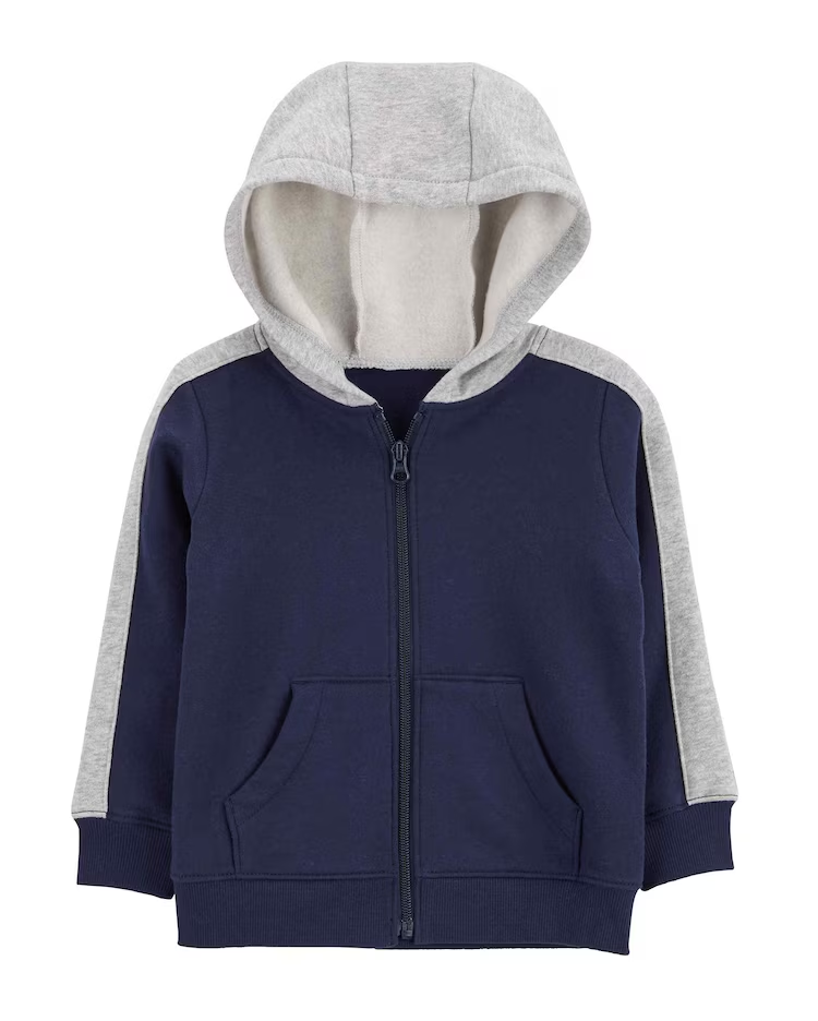 Blusão de moletom infantil aberto com capuz azul |