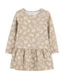 Vestido infantil evasê floral manga longa bege |