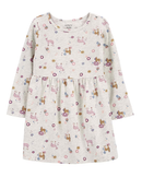 Vestido infantil evasê floral manga longa off-white |