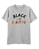 Camiseta Infantil Manga Curta Black is Beautiful Cinza Mescla Tam 6 a 8