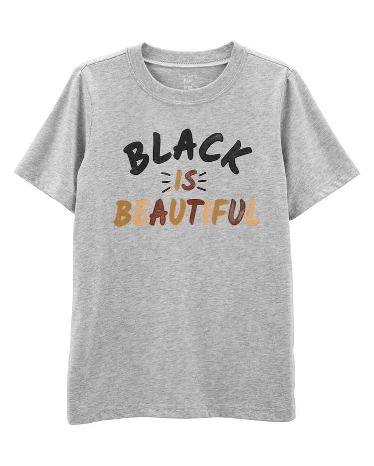 Camiseta Infantil Manga Curta Black is Beautiful Cinza Mescla Tam 6 a 8
