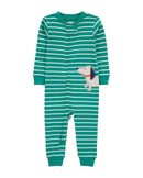 Macacão pijama infantil listrado patch cachorro verde |