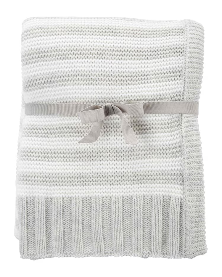 Manta bebê de tricot listrada branca |