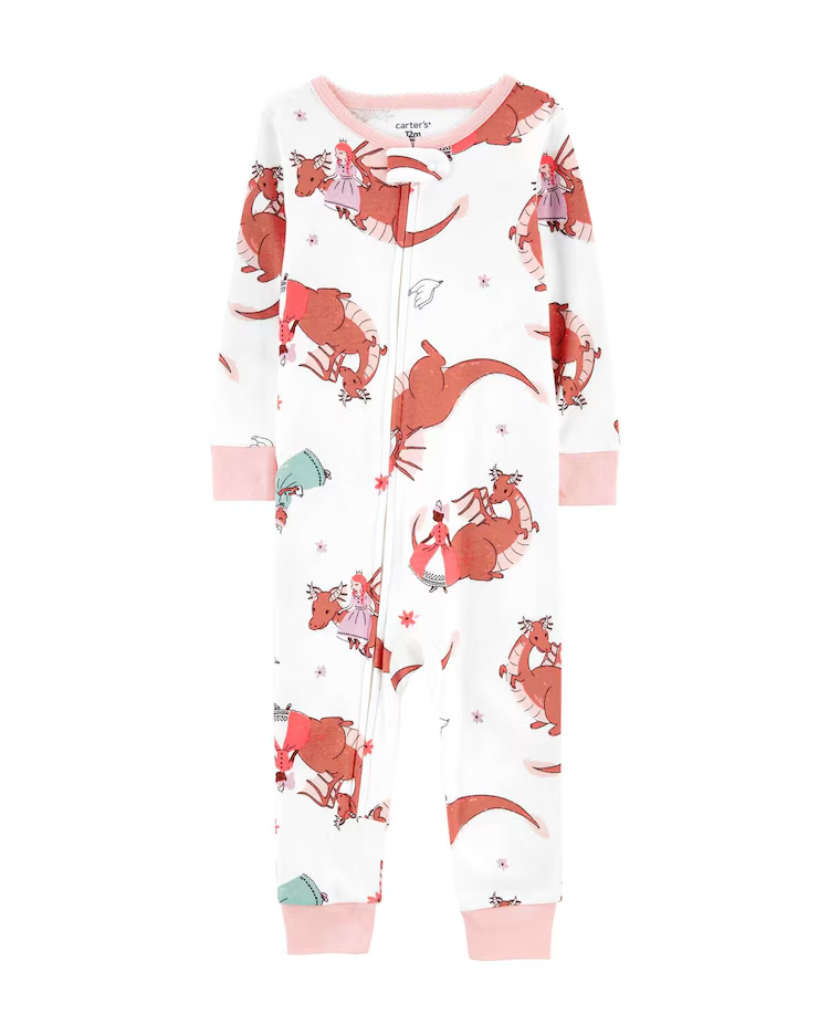Macacão pijama infantil de dragões e princesas branco |
