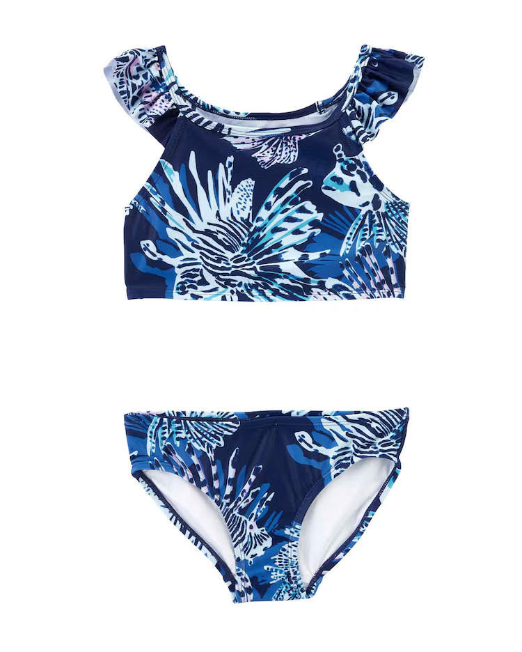 Biquíni infantil com babados mar azul |