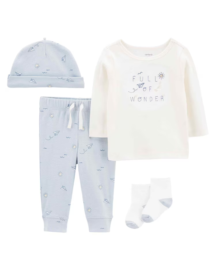 Conjunto longo bebê 4 peças avião de papel multicor |