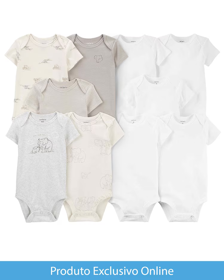 Enxoval bebê 10 peças lisos e elefantes multicor |