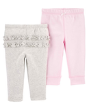 Kit Calça Bebê Carter's 2 Peças Babados Cinza/Rosa Claro Tam PREM a 24 Meses