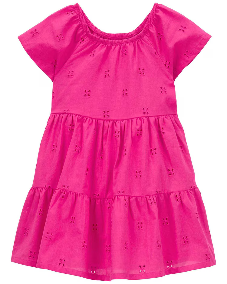 Vestido infantil evasê em laise rosa |