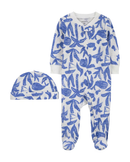 Macacão bebê folhagens com touca cinza |