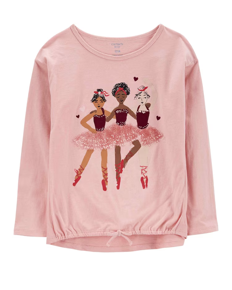Camiseta infantil com elástico bailarinas rosa |