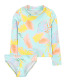 Conjunto de praia infantil folhagens azul |