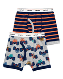 Kit cueca infantil boxer 2 peças carrinhos e listra cinza |