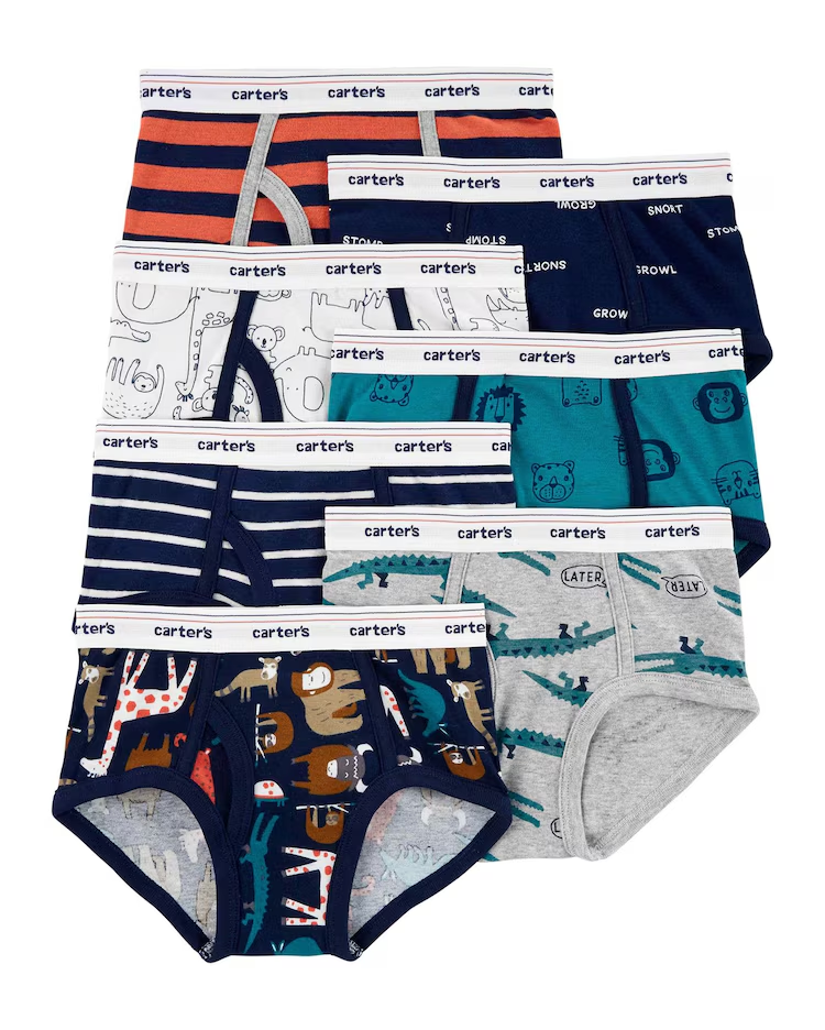 Kit Cueca Infantil 7 Peças Bichinhos - Azul/Cinza